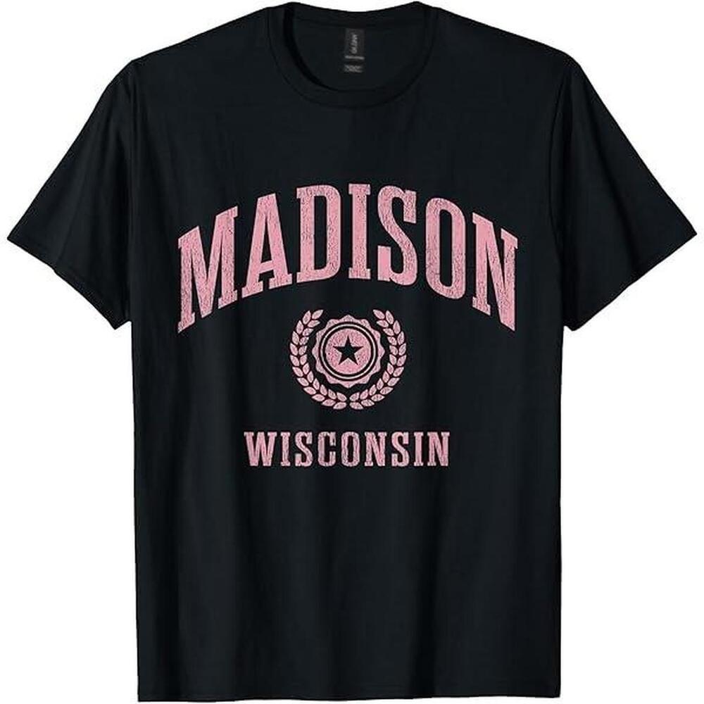 Black And 90S University Of Wisconsin Madison T-Shirt